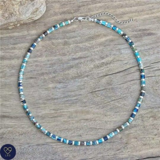 Light Blue colour tube 4mm Imperial Jasper Necklace, Adjustable Ethnic Yoga Dainty Necklace, summer vibes, boho, birthday gift