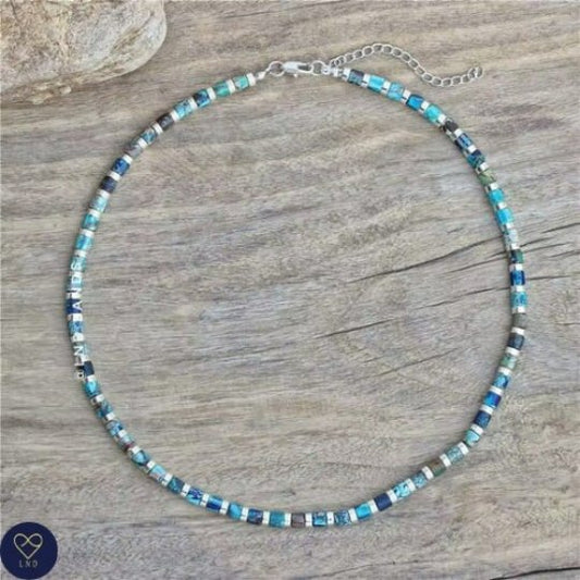 Light Blue colour tube 4mm Imperial Jasper Necklace, Adjustable Ethnic Yoga Dainty Necklace,birthday gift - LND Bands