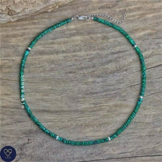 Malachite Dainty Beaded Necklace, Minimalist Bohemian Necklace, Summer Necklace, Dainty Necklace, Tibetan gift, synthetic malachite beads