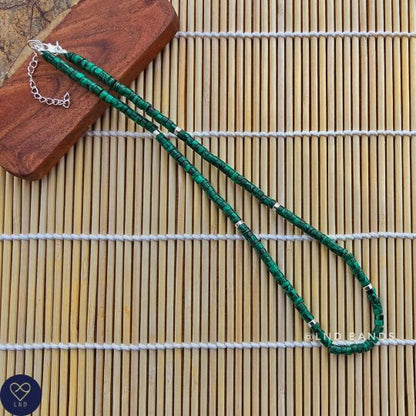 Malachite Dainty Beaded Necklace, Minimalist Bohemian Necklace, Summer Necklace, synthetic malachite beads - LND Bands