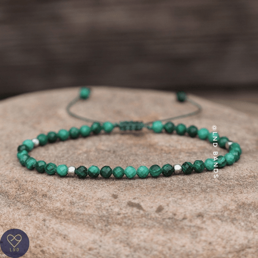 Malachite Faceted Bead Bracelet, Adjustable Minimalist Gemstone Bracelet, Dainty Bracelet, Tibetan Yoga Boho, positive vibes, protection - LND Bands