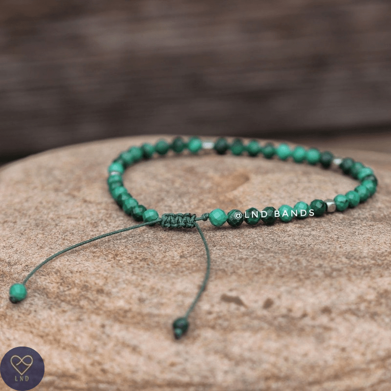 Malachite Faceted Bead Bracelet, Adjustable Minimalist Gemstone Bracelet, Dainty Bracelet, Tibetan Yoga Boho, positive vibes, protection - LND Bands