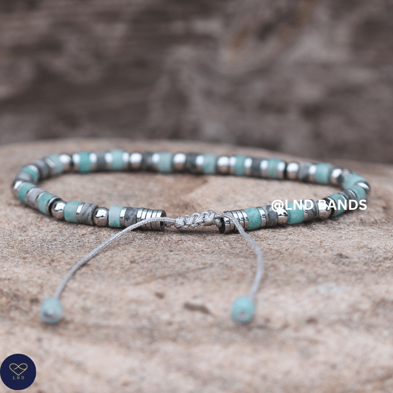 Map Jasper Amazon stone 2x4mm Gemstone Bracelet, Adjustable, Tibetan, Natural Stone, Yoga, Boho, Ethnic - LND Bands