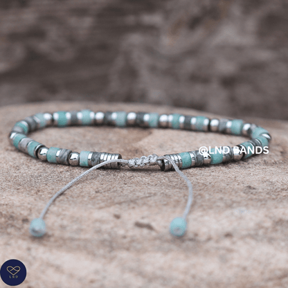 Map Jasper Amazon stone 2x4mm Gemstone Bracelet, Adjustable, Tibetan, Natural Stone, Yoga, Boho, Ethnic - LND Bands