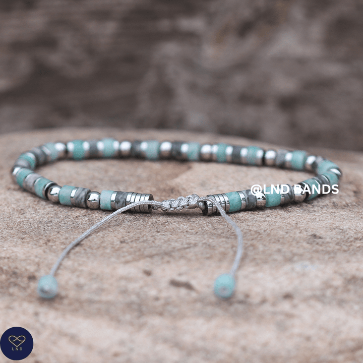 Map Jasper Amazon stone 2x4mm Gemstone Bracelet, Adjustable, Tibetan, Natural Stone, Yoga, Boho, Ethnic - LND Bands