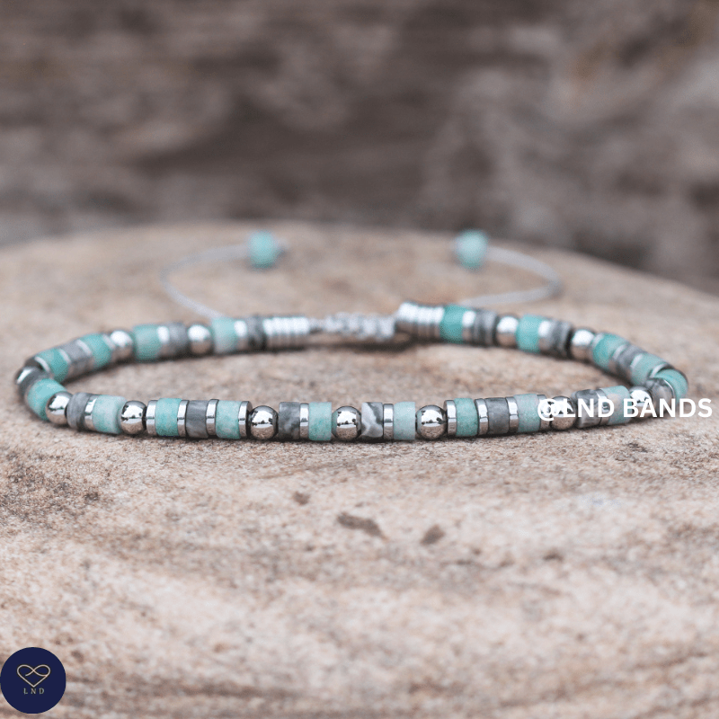 Map Jasper Amazon stone 2x4mm Gemstone Bracelet, Adjustable, Tibetan, Natural Stone, Yoga, Boho, Ethnic - LND Bands