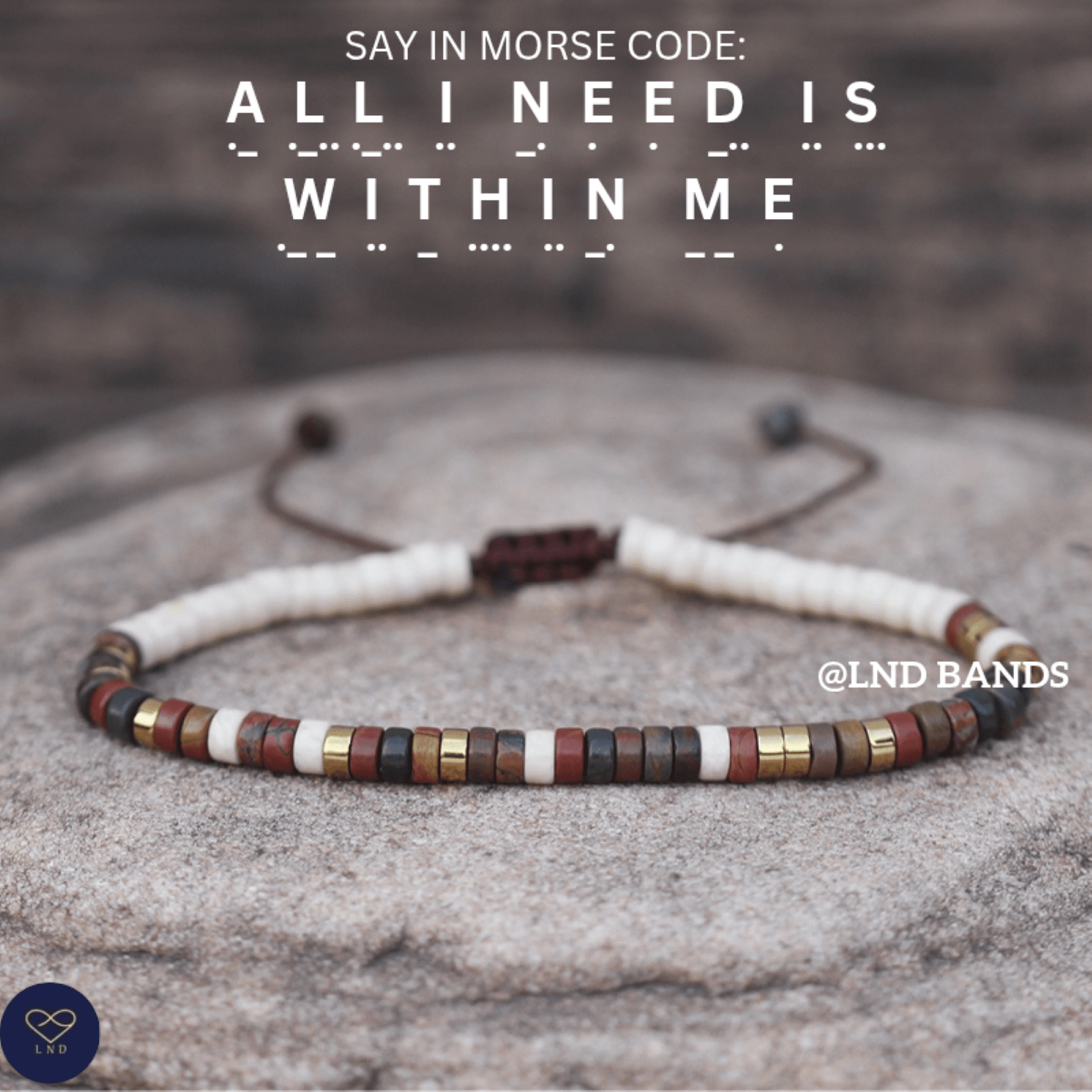Morse code ALL I NEED IS Within me Picasso Jasper Ivory Howlite Bracelet, Adjustable Affirmation motivational encouraging meaningful - LND Bands