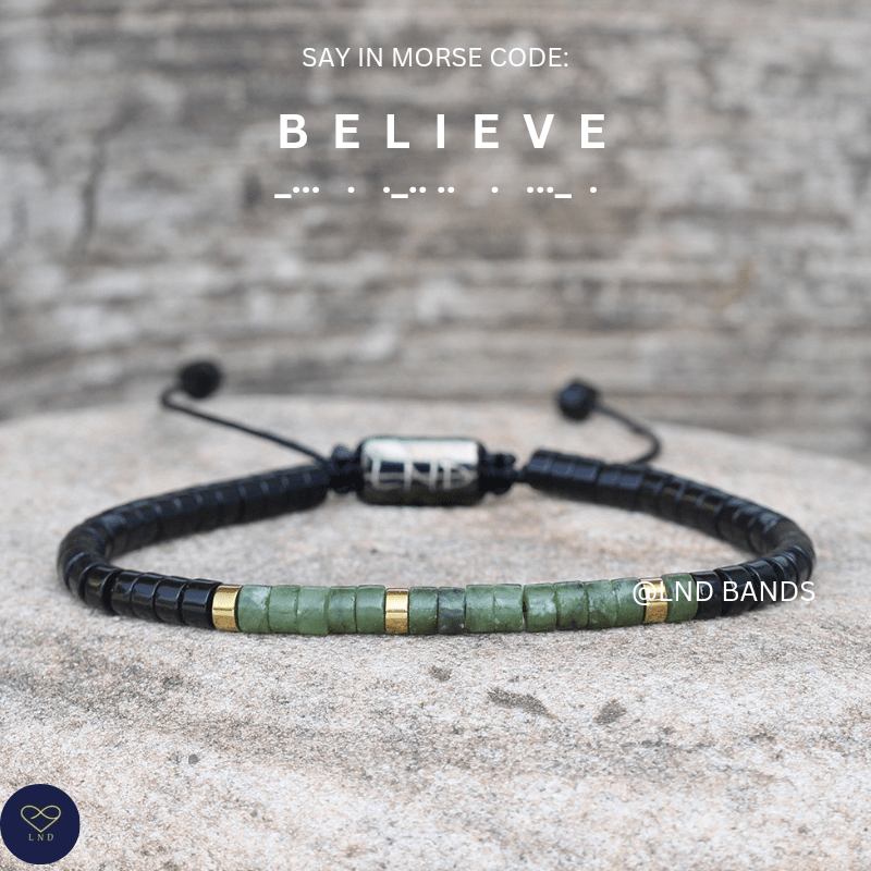 Morse Code BELIEVE Bead Adjustable Bracelet: Motivational Inspirational, Encouragement, Affirmation, Meaningful, Supportive - LND Bands