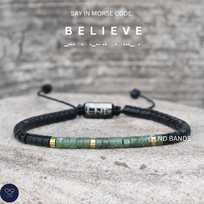 Morse Code BELIEVE Bead Adjustable Bracelet: Motivational Inspirational, Encouragement, Affirmation, Meaningful, Supportive - LND Bands