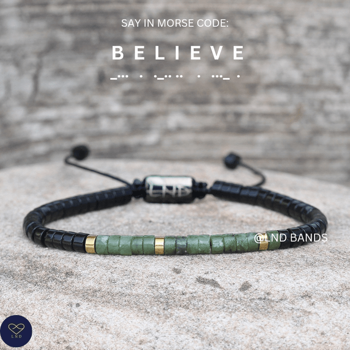 Morse Code BELIEVE Bead Adjustable Bracelet: Motivational Inspirational, Encouragement, Affirmation, Meaningful, Supportive - LND Bands