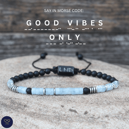 Morse Code Bracelet "GOOD VIBES ONLY": Meaningful, Secret Message Adjustable Uplifting Personal Mantra Affirmation Motivation - LND Bands