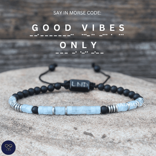 Morse Code Bracelet "GOOD VIBES ONLY": Meaningful, Secret Message Adjustable Uplifting Personal Mantra Affirmation Motivation - LND Bands
