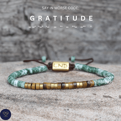 Morse Code Bracelet GRATITUDE: Adjustable, Meaningful, Secret Message, Personal Mantra Affirmation Motivation, Encourage, Uplifting - LND Bands