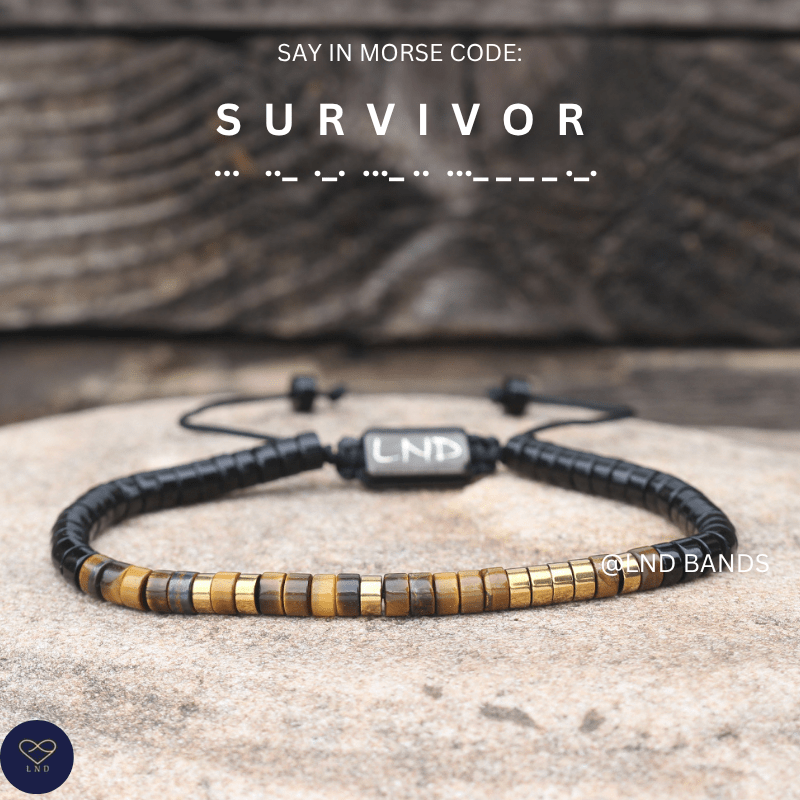 Morse Code Bracelet SURVIVOR : Meaningful, Secret Message Adjustable Uplifting Personal Mantra Affirmation Motivation - LND Bands