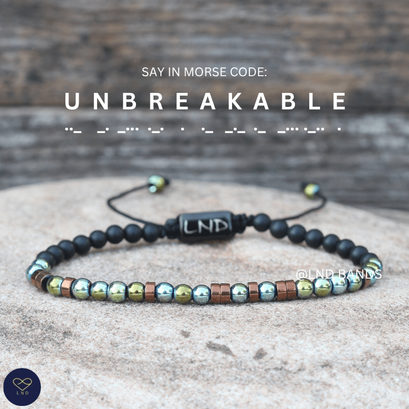 Morse Code Bracelet UNBREAKABLE : Meaningful, Secret Message Adjustable Uplifting Personal Mantra Affirmation Motivation - LND Bands
