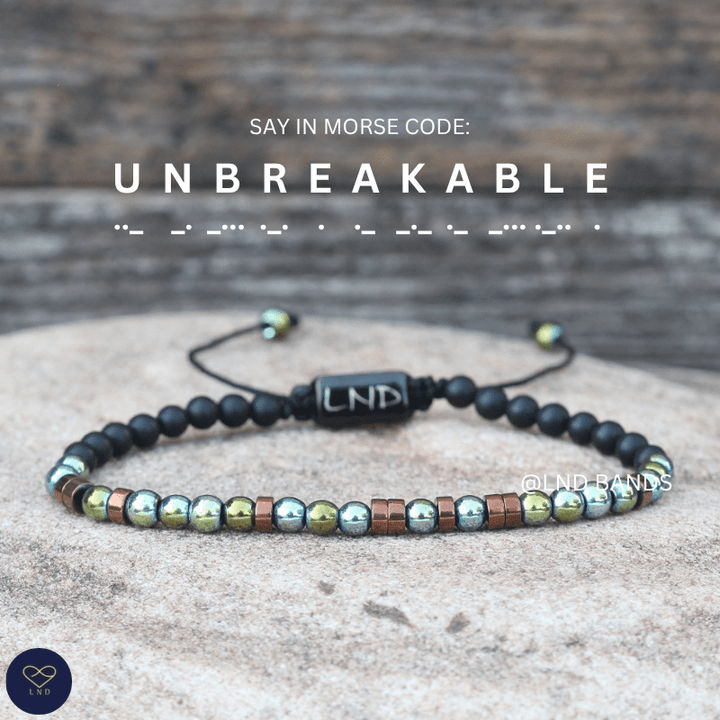Morse Code Bracelet UNBREAKABLE : Meaningful, Secret Message Adjustable Uplifting Personal Mantra Affirmation Motivation - LND Bands
