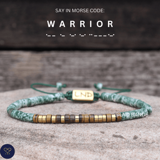 Morse Code Bracelet "WARRIOR": Adjustable, Meaningful, Secret Message, Personal Mantra Affirmation Motivation Encourage Uplifting - LND Bands