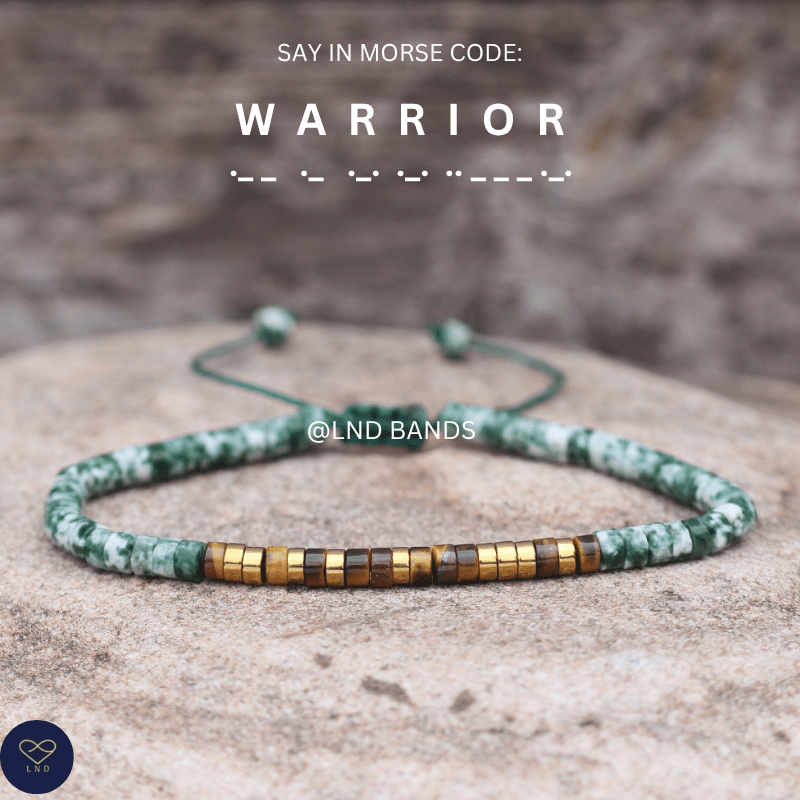 Morse Code Bracelet "WARRIOR": Adjustable, Meaningful, Secret Message, Personal Mantra Affirmation Motivation Encourage Uplifting - LND Bands