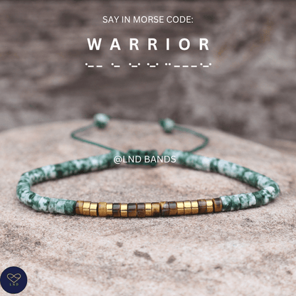 Morse Code Bracelet "WARRIOR": Adjustable, Meaningful, Secret Message, Personal Mantra Affirmation Motivation Encourage Uplifting - LND Bands