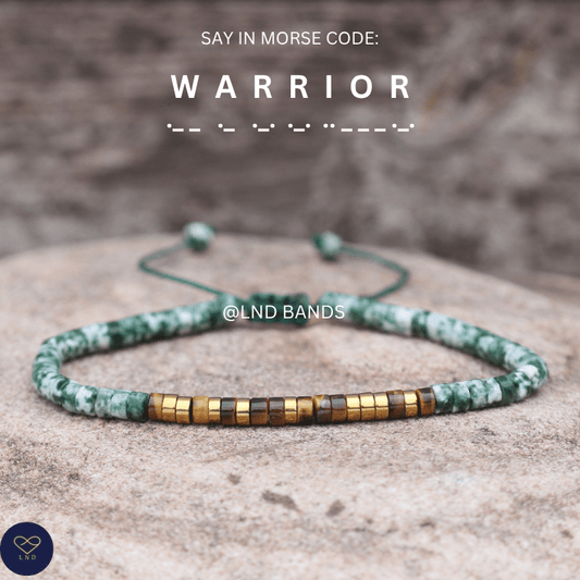 Morse Code Bracelet "WARRIOR": Adjustable, Meaningful, Secret Message, Personal Mantra Affirmation Motivation Encourage Uplifting - LND Bands