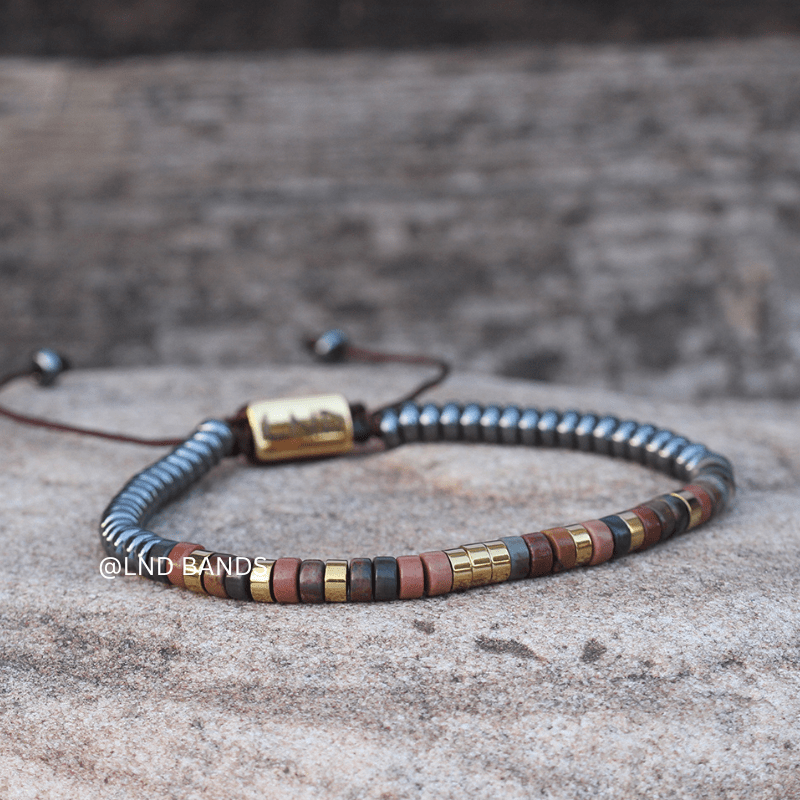 Morse code FAITH OVER FEAR Picasso Jasper Grey Hematite Bracelet, Adjustable Affirmation Bracelet, motivational encouraging courage bracelet - LND Bands