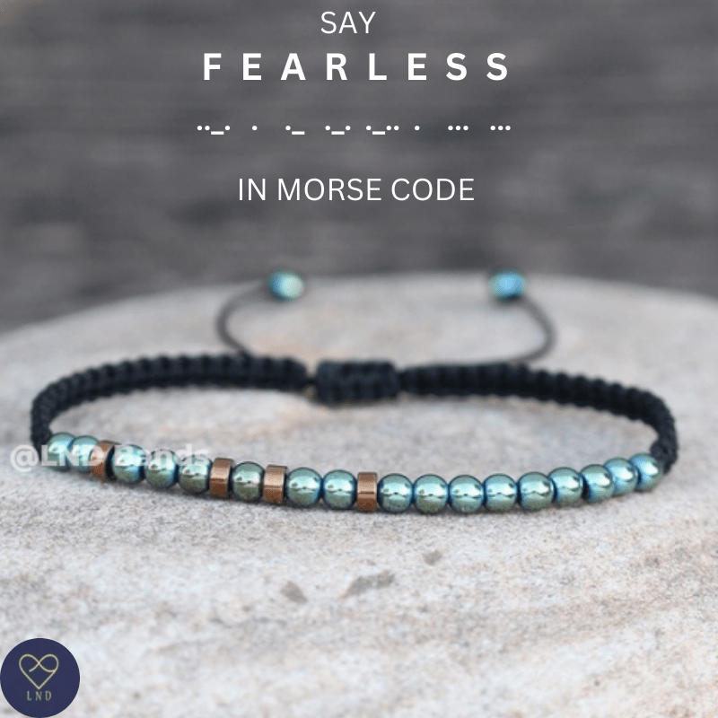 Morse code FEARLESS Hidden message, Motivational Inspirational Beaded Bracelet, Encouragement, Adjustable Affirmation Meaningful Bracelet - LND Bands