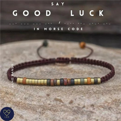 Morse code GOOD LUCK Picasso Jasper Bracelet, Adjustable Affirmation Bracelet, motivational, strength, luck - LND Bands