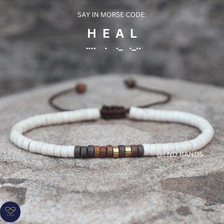 Morse Code "HEAL" Beaded Bracelet - Encouragement Support Inspirational Uplift Motivation meaningful - LND Bands