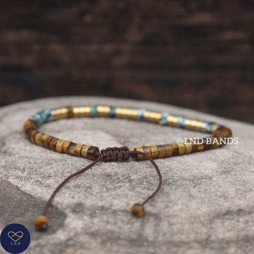 Morse code HO OPONOPONO Green Spot jasper Tiger eye Adjustable Affirmation Bracelet, motivational encouraging meaningful, inspirational - LND Bands