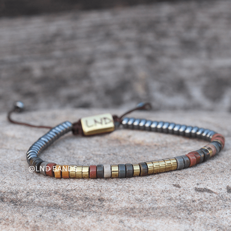 Morse code HUG FROM HEAVEN Grey Hematite Picasso Jasper Adjustable Memorial Bracelet, meaningful sympathy bracelet, loss of loved one - LND Bands