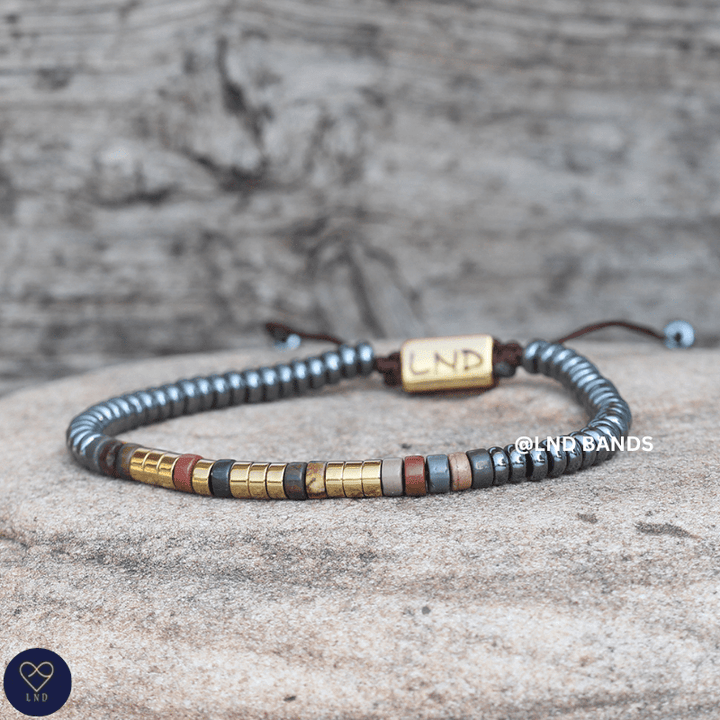 Morse code I AM ENOUGH Grey Hematite Picasso Jasper Bracelet, Adjustable Affirmation Bracelet, motivational encouraging meaningful bracelet - LND Bands