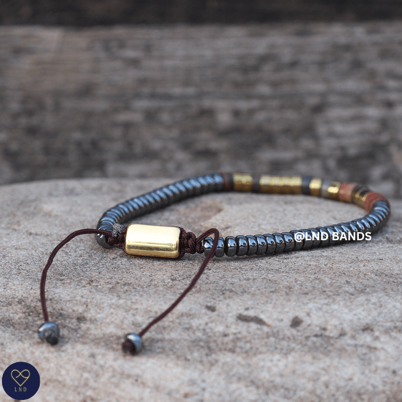 Morse code I AM STRONG Picasso Jasper Grey Hematite Bracelet, Adjustable Affirmation Bracelet, motivational encouraging strength bracelet - LND Bands