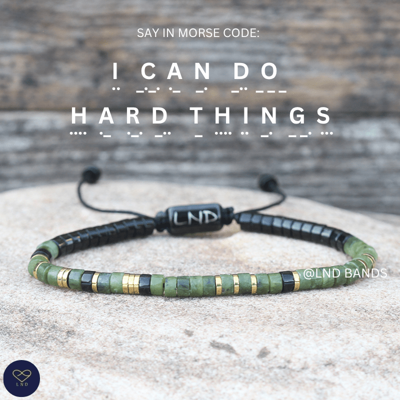 Morse Code "I CAN DO Hard Things" Bead Adjustable Bracelet: Motivational Inspirational, Encouragement, Affirmation, Meaningful, Supportive - LND Bands