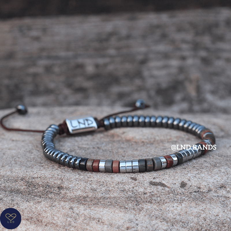 Morse code I LOVE You Dad Grey Hematite Picasso Jasper Adjustable Bohemian Ethnic Bracelet, gift for Dad, Father's day, distance love gift - LND Bands