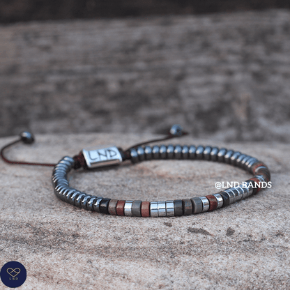 Morse code I LOVE You Dad Grey Hematite Picasso Jasper Adjustable Bohemian Ethnic Bracelet, gift for Dad, Father's day, distance love gift - LND Bands