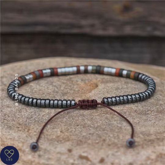 Morse code I Love You Dad Hematite Picasso Jasper Bracelet, Adjustable Bracelet, gift for Dad, Father's day - LND Bands