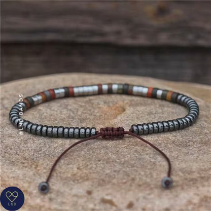 Morse code I Love You Dad Hematite Picasso Jasper Bracelet, Adjustable Bracelet, gift for Dad, Father's day - LND Bands