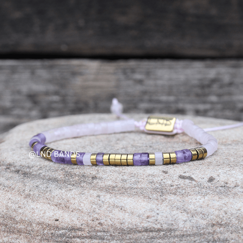 Morse code I LOVE YOU MUM Rose Quartz Dark Amethyst Adjustable Bracelet, Mother's Day Gift, Love, secret message, Birthday Gift , Anniversary - LND Bands