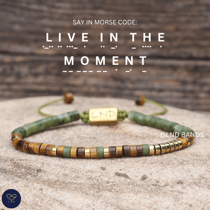 Morse Code "LIVE in the MOMENT" Bead Adjustable Bracelet: Motivational Inspirational, Encouragement, Affirmation, Meaningful, Supportive - LND Bands