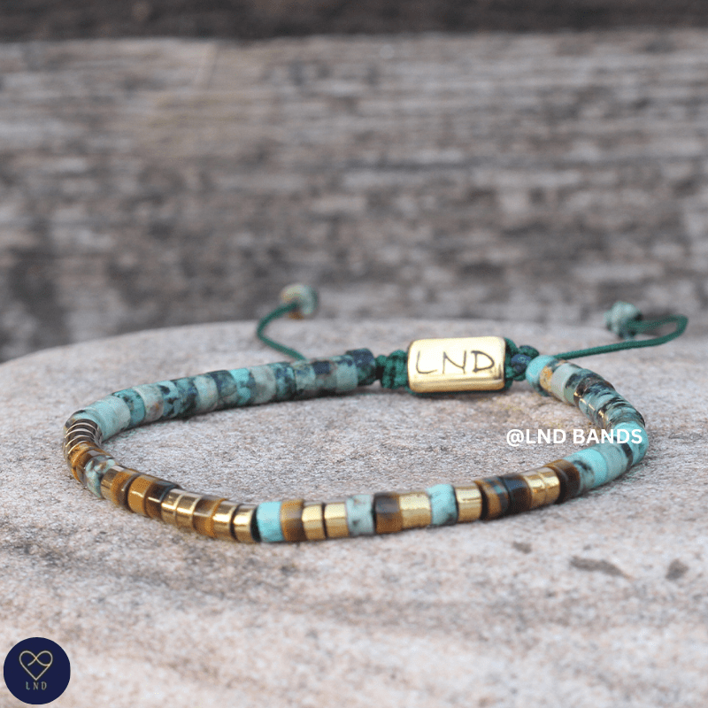 Morse code ONE DAY AT A TIME African Turquoise Tiger eye, Adjustable Affirmation Bracelet, motivational encouraging meaningful bracelet - LND Bands