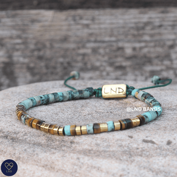 Morse code ONE DAY AT A TIME African Turquoise Tiger eye, Adjustable Affirmation Bracelet, motivational encouraging meaningful bracelet - LND Bands