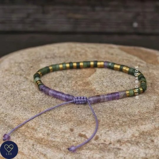 Morse code PERFECTLY IMPERFECT, Amethyst Olive Jade Adjustable Motivational Bracelet, meaningful Inspirational Bracelet, Meditation, Yoga - LND Bands