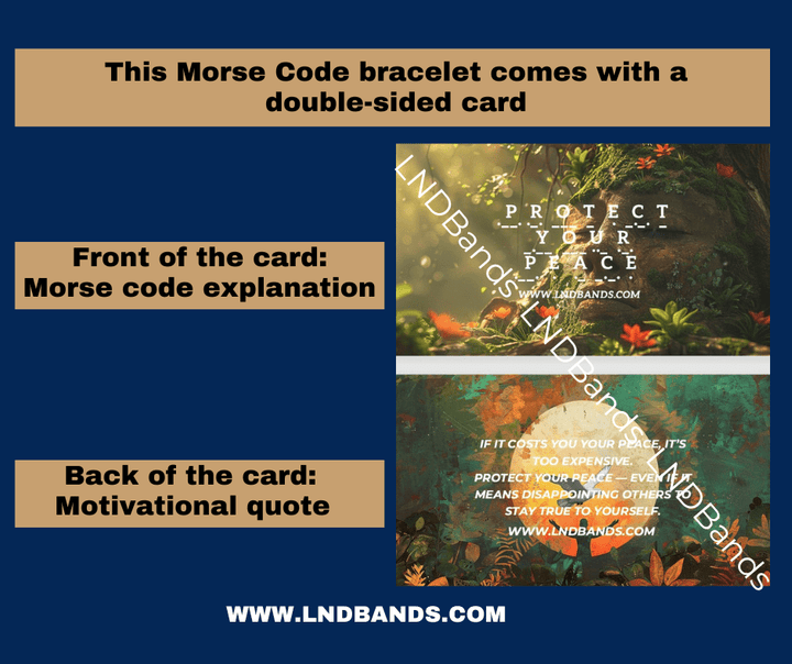 Morse code PROTECT YOUR PEACE Tiger eye Adjustable Affirmation Bracelet, motivational encouraging meaningful, inspirational, motivational - LND Bands