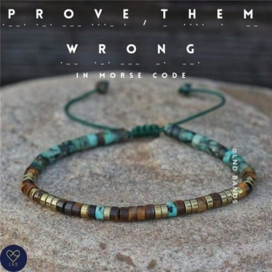 Morse code PROVE THEM WRONG African Turquoise Tiger eye, Adjustable Affirmation Bracelet, inspirational bracelet - LND Bands