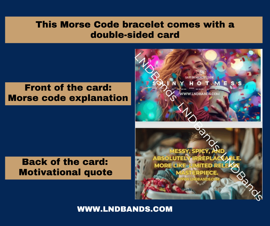 Morse code "SHINY HOT MESS", colourful jasper, Adjustable funny message, Inspirational, birthday gift - LND Bands