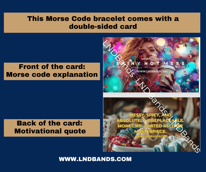 Morse code "SHINY HOT MESS", colourful jasper, Adjustable funny message, Inspirational, birthday gift - LND Bands