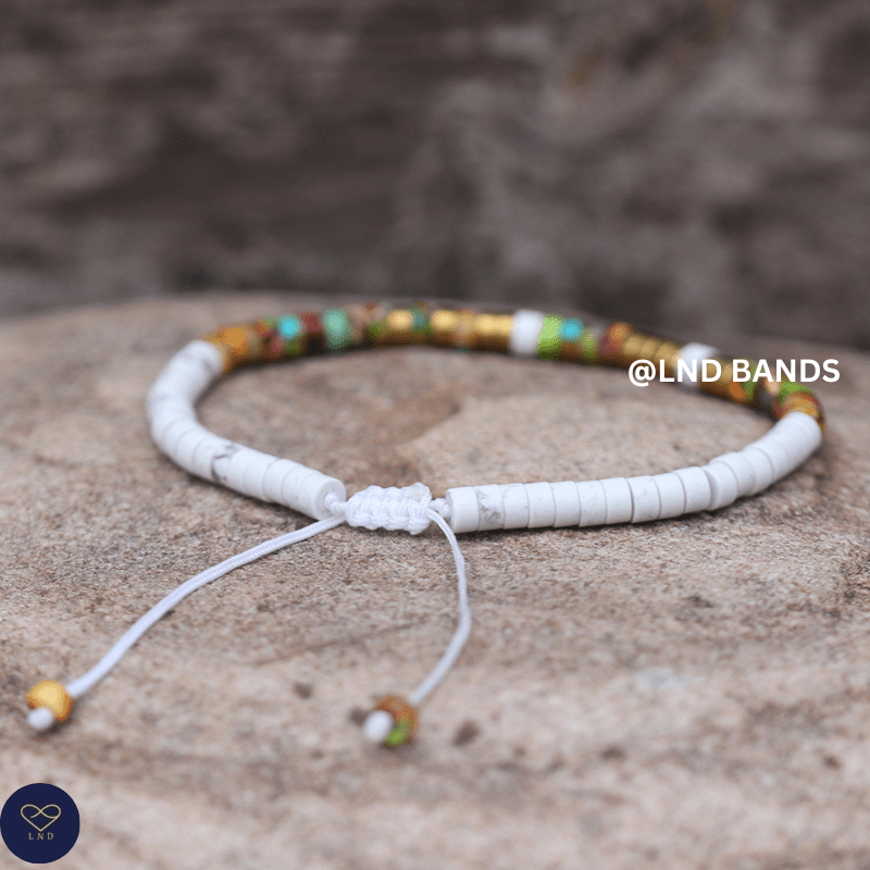 Morse code "SHINY HOT MESS", colourful jasper, Adjustable funny message, Inspirational, birthday gift - LND Bands