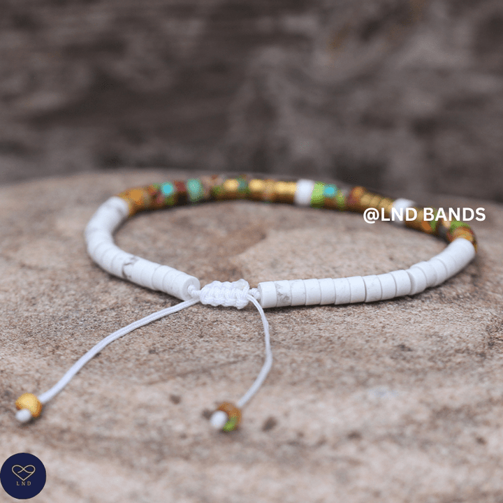 Morse code "SHINY HOT MESS", colourful jasper, Adjustable funny message, Inspirational, birthday gift - LND Bands