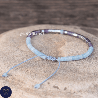 Morse code STRONGER TOGETHER Amethyst Aquamarine Yoga Motivation Meditation Adjustable Bracelet, Relax Calm, Alzheimer awareness, support - LND Bands