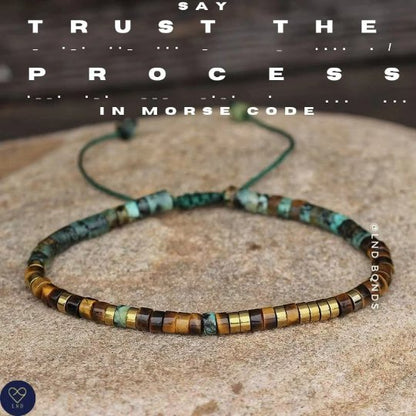 Morse code TRUST THE PROCESS African Turquoise Tiger eye Adjustable Affirmation Bracelet, motivational - LND Bands